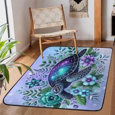 Imagem de Tapete antiderrapante para sala de estar, sala de estar, lavável à máquina, roxo, animal, tartaruga, tapete antiderrapante, tapete macio para sala de estar, quarto, sala de jantar, berçário, cozinha