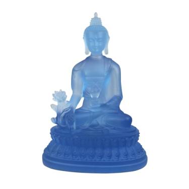 Imagem de Ornaous Pequena estátua de Buda para decoração de aquário de peixes, ornamento de aquário de Buda de resina azul natural para acessórios de aquário de peixes Betta Decoração de casa Zen