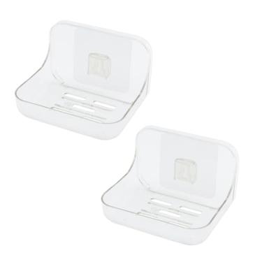 Imagem de Woogim Saboneteira de plástico autoadesiva, 2 peças, bandeja de sabão sem broca, suporte de sabão montado na parede, fácil instalação e remoção, para banheiro e pia de cozinha, cor transparente