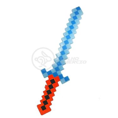 Imagem de Kit Brinquedo Espada Pixel Minecraft 58cm C/Som Luz+3 Pilhas
