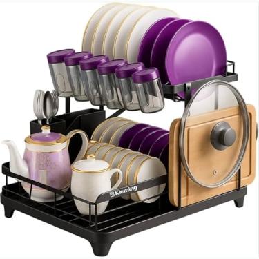 Imagem de KLEMING| Escorredores de Louça, Design Dobrável, Resistente à Ferrugem, Multifuncional para Bancada de Cozinha com Bandeja Drenagem automática, Antiderrapante, Preto.