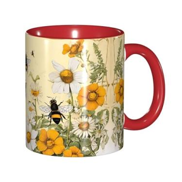 Imagem de Zeraoke Canecas de café criativas com estampa de flores de abelhas rurais, personalizadas, presente para família, tamanho de 325 ml, unissex
