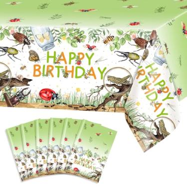 Imagem de Avezano 6 peças de toalha de mesa descartável para festa de aniversário de insetos, primavera, verão, natureza, tema de insetos, artigos para festa de aniversário, 272 x 137 cm