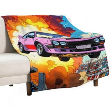 Imagem de HouLaiZhe Cobertor super macio de flanela retrô carros esportivos saltam sobre frescor explosiva cobertores leves de resfriamento para sofá-cama, cadeira, sofá, carro, viagem ao ar livre, leve, quente
