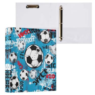 Imagem de Kigai Fichário de 3 anéis, organizador de fichário redondo com prancheta (carta A4), fichário fofo para material de escritório escolar - futebol legal