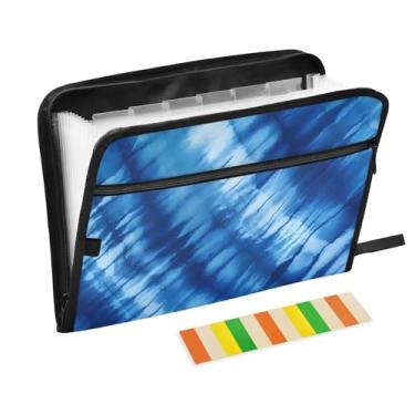 Imagem de CEBUGI Pasta expansível de 13 bolsos, impermeável, sanfonada, organizador de arquivos com etiquetas tamanho A4, organizador de documentos de papel para escola, material de escritório, azul, tie-dye