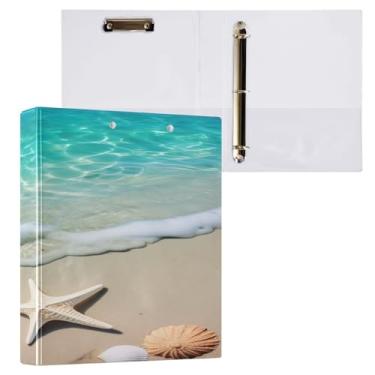 Imagem de Wassud Pasta de anel turquesa com estrela do mar com clipe organizador de 3 anéis com fichário decorativo de bolso transparente A4 suporte de documentos para escritório, casa, 1 pacote