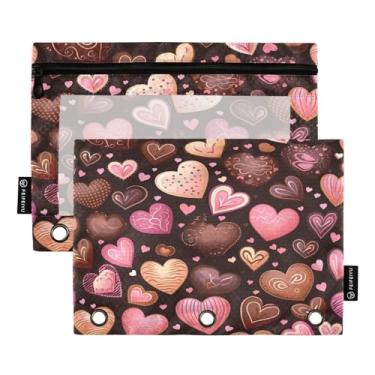 Imagem de Wassud Padrão em forma de coração de chocolate (2) 2 pacotes de pastas de fichário com 3 furos, pasta organizadora de arquivos para casa, escritório