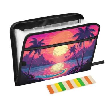 Imagem de Wassud Beach Sunset Organizador de arquivos sanfonado com 13 bolsos, pastas expansíveis com abas e adesivos, organizador de pastas de documentos de recibo de papel tamanho carta A4 para viagens de