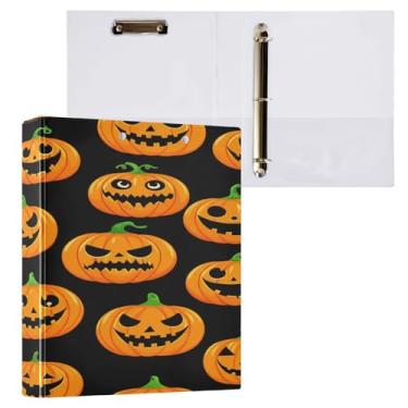 Imagem de CEBUGI Fichário de desenho animado Jack-o-Lantern com 3 anéis de 3 anéis, comporta 200 folhas, pastas com 3 bolsos transparentes de PVC para escritório, 31,5 x 27 x 6 cm, 1 pacote