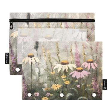 Imagem de CEBUGI 3 bolsas de lápis com zíper e janela transparente, 2 pacotes de estojo para exames de sala de aula (flores silvestres)