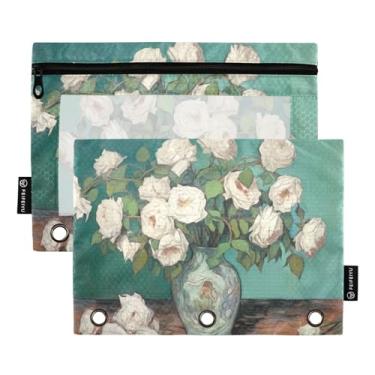 Imagem de Wassud White Roses Pacote com 2 Pastas de Fichário Pastas de Bolso com 3 Furos, Pasta Organizadora de Fichários para Casa, Escritório