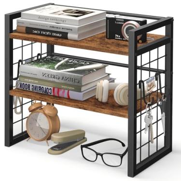 Imagem de ELITEROO Organizador de prateleira de mesa, prateleira de madeira de 2 camadas, suporte de armazenamento de mesa para decoração de escritório, dormitório ou quarto, pequena prateleira de mesa para