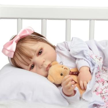 Imagem de Boneca Reborn Alice Realista Fio a Fio Corpo Silicone 46cm