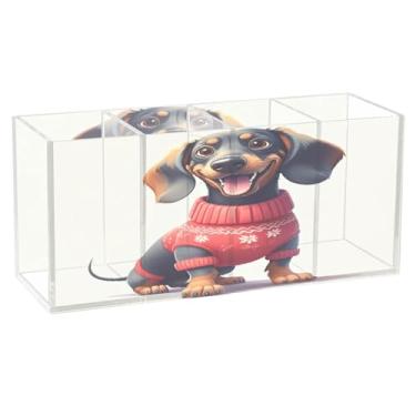 Imagem de Burbuja Suéter de desenho animado com 4 compartimentos, suporte de lápis transparente para pincéis de maquiagem, acessórios de mesa para escritório em casa