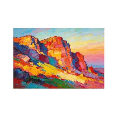 Imagem de BMZFYBS Pôster de arte de parede abstrata colorido montanha 4 - decoração moderna - pintura em tela para sala de estar escritório 20 x 30 cm 8 x 12 pol sem moldura