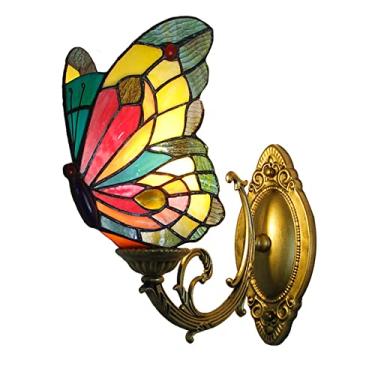 Imagem de Arandela de parede estilo Tiffany com borboletas, mediterrânea, com 1 lâmpada, em vitral, estilo vintage europeu, para corredor, quarto e sala de estar (6 variações), C