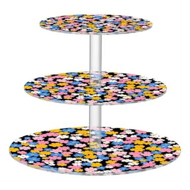 Imagem de CEBUGI Suporte de cupcake de 3 camadas com flores pequenas, suporte redondo para bolo, torre, bandeja de servir em camadas de acrílico para chá, chá de bebê, casamento e mais