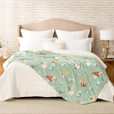 Imagem de Cozy Bliss Cobertor de primavera Gnomo – Design floral de margarida de jardim, cobertores quentes de pelúcia leitosa, cobertores ultramacios e aconchegantes para sofá, cama, bege, 152 x 203 cm