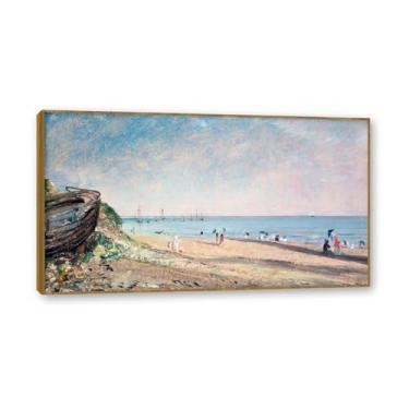 Imagem de Moldura de madeira de teca. Mural com moldura de madeira maciça John Constable Pintura de paisagem Arte de romance Arte de parede elegante emoldurada. (Paisagem 89). 30 x 54 cm