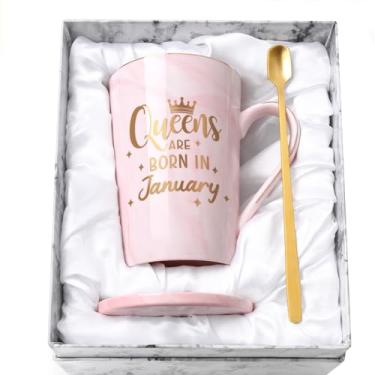 Imagem de YHRJWN Presentes de aniversário para mulheres, presentes de janeiro para mulheres, canecas Queens Are Born in Janeiro, presentes para meninas, amigas, amigas, irmã, mãe, filha, esposa, capricórnio