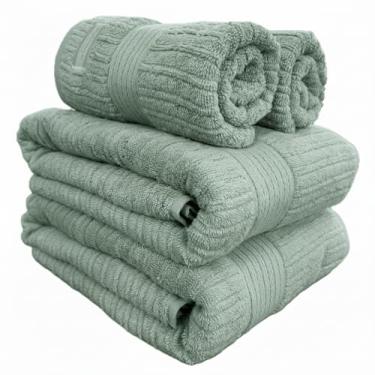 Imagem de Jogo De Banho Gigante Buddemeyer - Toalha Banhão Fio Penteado Canelado - 100% Algodão - Kit 4 Peças (Verde 3265)