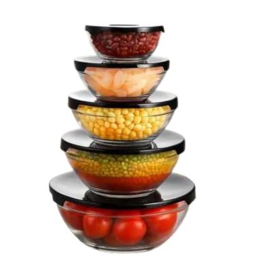 Imagem de Kit 5 Potes de Vidro com Tampa – 135/200/400/550/1000 mL – Armazenamento de Alimentos – Vidro Resistente com Tampa PP (Preto)