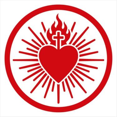 Imagem de Adesivo de recorte Sagrado Coração em Chamas - Diversas Cores e Tamanhos - Para Carro, Vidro, Portas, Paredes Lisas entre outros (VERMELHO, 24X24 CM)