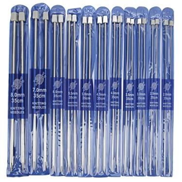 Imagem de Pssopp Conjunto de Agulhas de tricô de 11 Pares, Kit de Agulhas de Ponta única Reta de Aço Inoxidável, Vários Tamanhos para Amigos da Família, Artesanato Diy