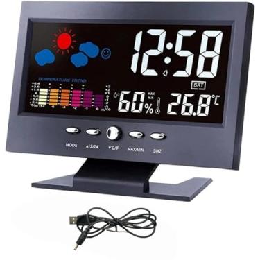 Imagem de ZEZEFUFU Despertador digital estação meteorológica termômetro higrômetro, relógio calendário com dia e data