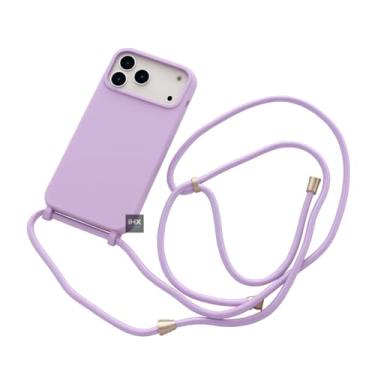 Imagem de Capa Case Capinha Para iPhone 17 PRO MAX Silicone Com Cordão Alça De Pescoço Ajustável Veludo Premium (LILÁS)