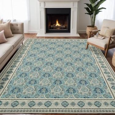 Imagem de TTelephant Tapete vintage lavável 22 x 30 cm, superfície à prova de derramamento, suporte antiderrapante, lã sintética macia aconchegante, tapete estampado para sala de estar, quarto, sala de jantar