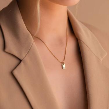 Imagem de Colar feminino com inicial banhada a ouro com pingente delicado para mulheres, presentes de aniversário, Natal, joias, presentes, berloque, aço inoxidável, não mancha, corrente de elos ajustáveis