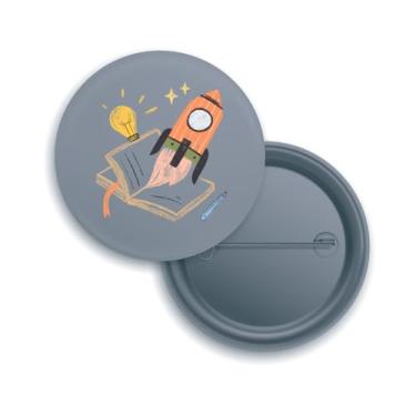 Imagem de Broches com Design de Foguete e Livro, Tema Educacional e Inovação, Branco, Pack com 10 Unidades (20, Cinza)
