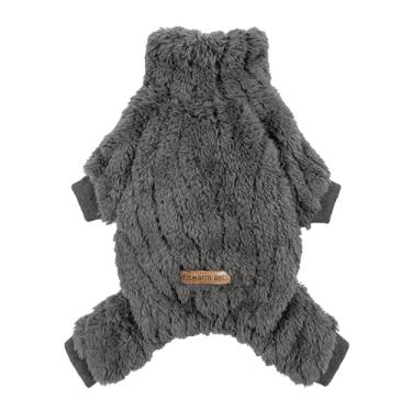 Imagem de Fitwarm Pijama de lã de gola rolê para cães, roupas quentes de inverno para cães pequenos, meninos e meninas, macacão felpudo para animais de estimação com pés, cinza escuro, médio