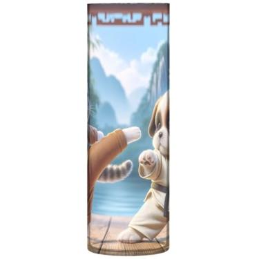 Imagem de Vasos de flores decorativos cilíndricos engraçados gato cachorro Kung Fu vasos e vasos de plástico personalizados decoração de banheiro estética, 30 cm x 9,9 cm