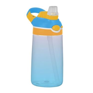 Imagem de Garrafa de água infantil azul degradê rosa blush com canudo 473 ml Tritan 473 ml Garrafa de água de plástico reutilizável portátil para crianças, à prova de vazamento, alça de transporte