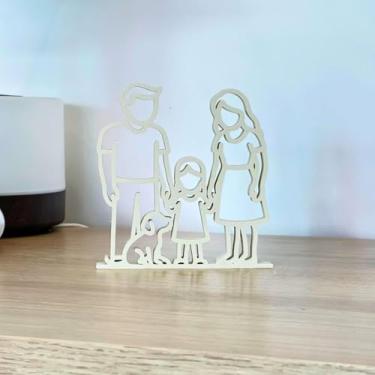 Imagem de Enfeite de Mesa Escultura Família em PLA Decoração Moderna para Sala Quarto Escritório Presente Afetivo(Pai, Mãe, Menina e Cachorro)
