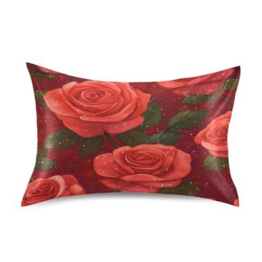 Imagem de Blueangle Fronha de cetim refrescante para cabelo e pele, capa de almofada de rosas, tamanho padrão 51 x 66 cm com fecho de envelope (422)