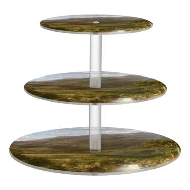 Imagem de Paisagem igreja coração andes 3 camadas suporte para cupcake chá festa copo acrílico bolo torre exibição aniversário sobremesa decoração cupcakes suporte comida deserto