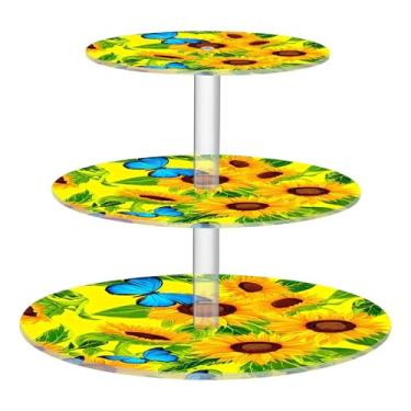 Imagem de Suporte de cupcake de 3 níveis para festa, aniversário, casamento, copo de acrílico, torre de bolo, girassóis amarelos vibrantes, suportes para servir donuts, suporte para sobremesas, festas de mesa