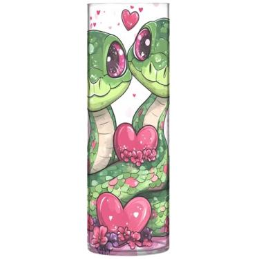 Imagem de Lindas cobras com corações, vaso de flores cilíndrico, vasos e plantadores de plástico decorativos, decoração de casa, estética, 30 x 9,9 cm