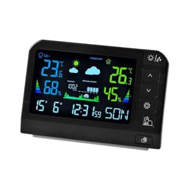 Imagem de KiBcsLic Estação Meteorológica Digital com Despertador e Visor LCD, Portátil e Versátil, com Termômetro Higrômetro para Ambientes Internos Externos, Ideal para, Style a Black