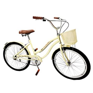 Imagem de Bicicleta aro 24 retrô sem marchas com cesta Bege