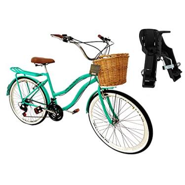 Imagem de Bicicleta Aro 26 Retrô 18v C/Cadeirinha traseira Verde água