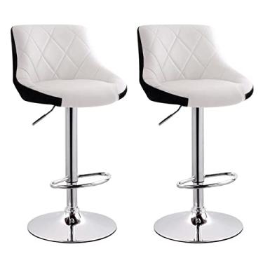 Imagem de Banco de bar, banco alto, cadeiras de balcão, balcão de cozinha, banco de tubo ajustável em altura, banco de bar giratório com encosto, com apoio para os pés, conjunto de 2, branco