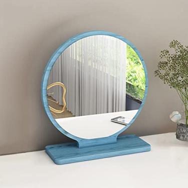 Imagem de TRGCJGH Espelho redondo de mesa, espelho de maquiagem para maquiagem, espelho de maquiagem para mesa, espelho circular iluminado com LED, espelho de mesa com 3 modos de iluminação reguláveis de cores