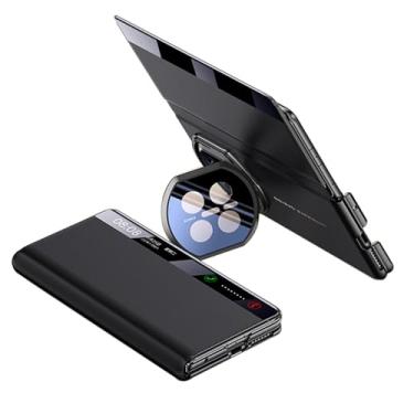 Imagem de POYUFRG Capa flip para Huawei Mate X7, capa de janela de visualização inteligente de couro galvanizado de luxo com capa de suporte de lente de metal, preta, Mate X7