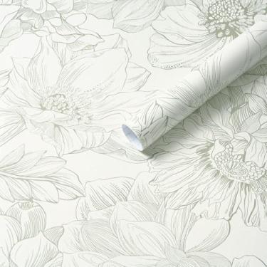Imagem de Dimoon 197 x 17,3 pol. Bege Retro Floral Line Contact Paper Art Wallcover para decoração de casa