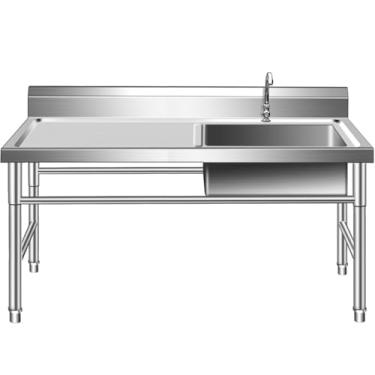 Imagem de Pia de aço inoxidável, pia utilitária, pia de cozinha, pia de lavanderia de tigela única independente, pia interna e externa com bancada de trabalho, para lavanderia, jardim, garagem, restaurante